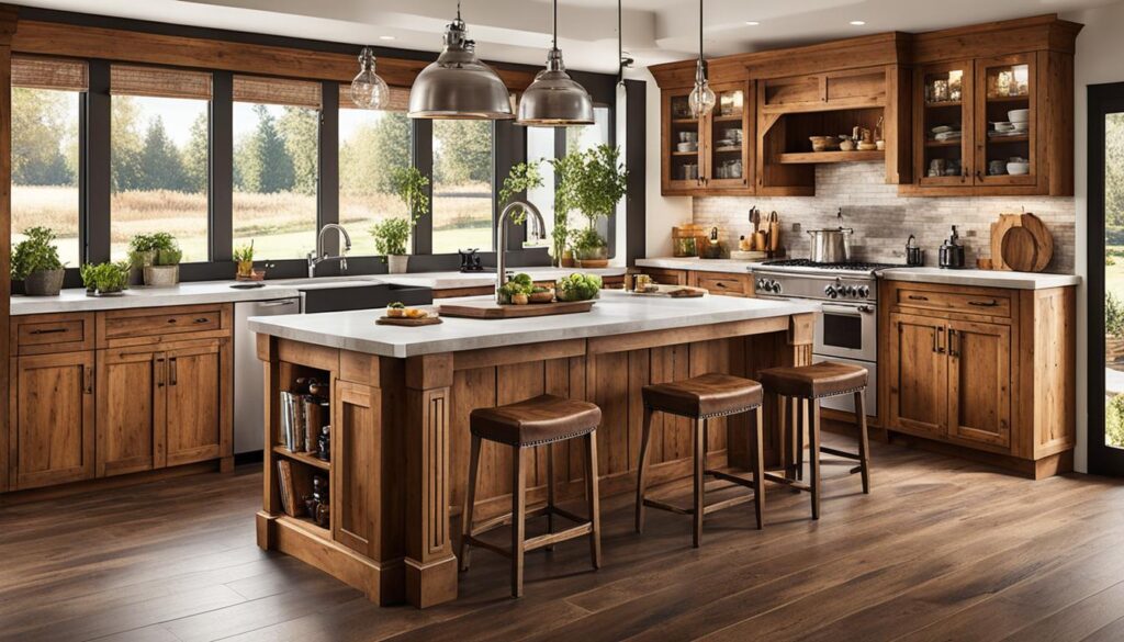 Rustic alder kitchen cabinets