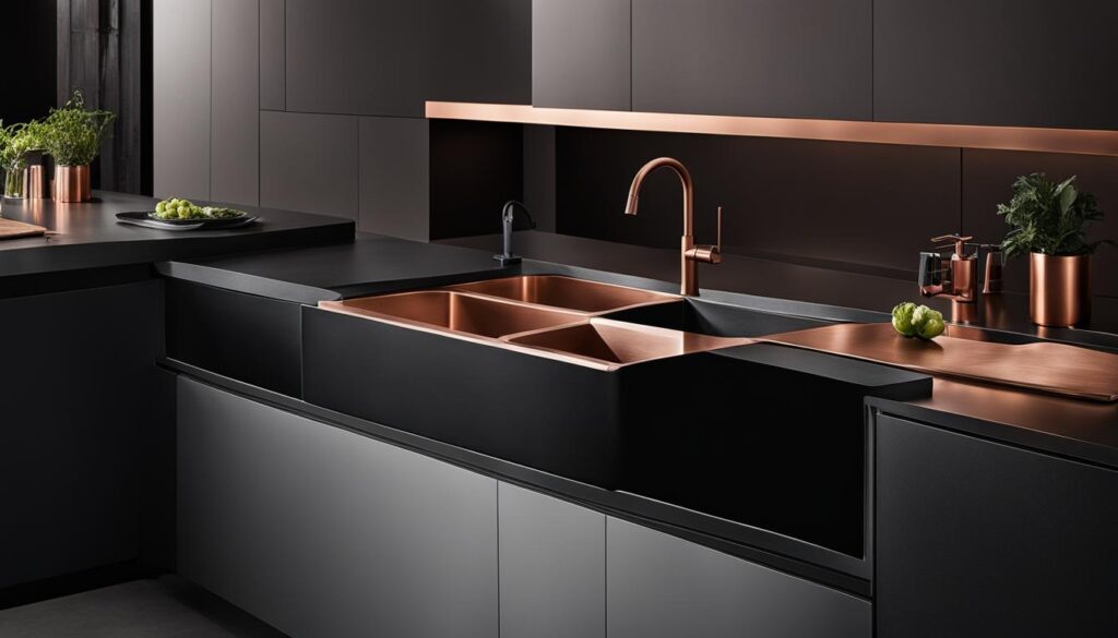 black and copper kitchen sink