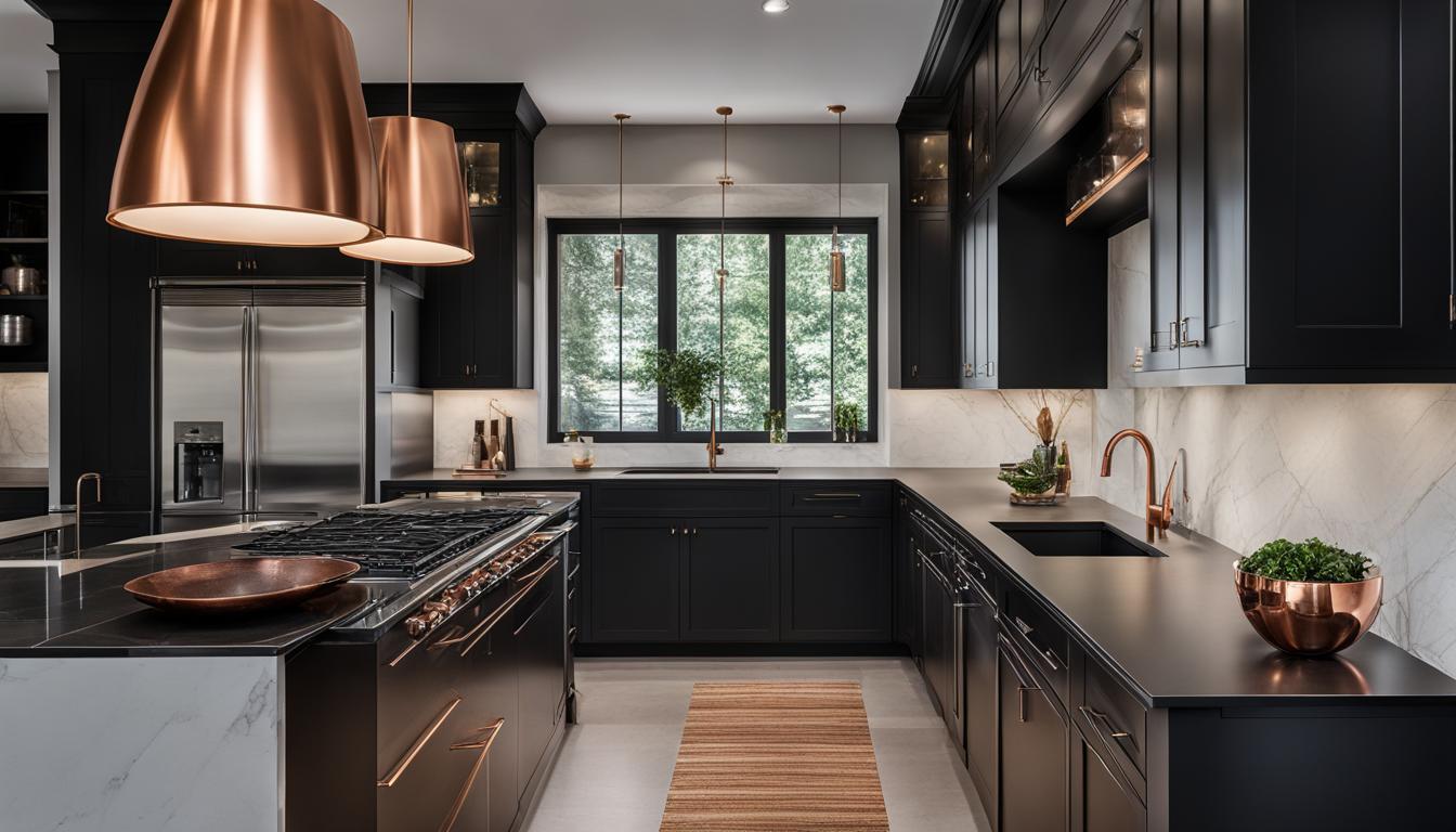 black and copper kitchen