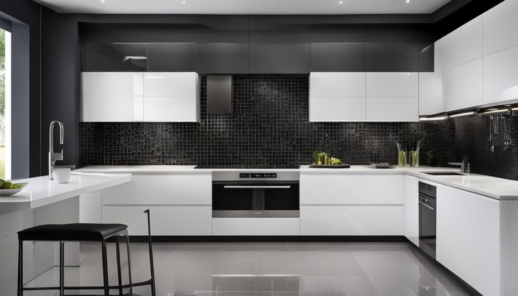 black mosaic backsplash