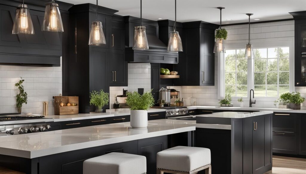 farmhouse black kitchen cabinets