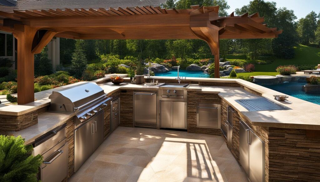 outdoor kitchen by the pool