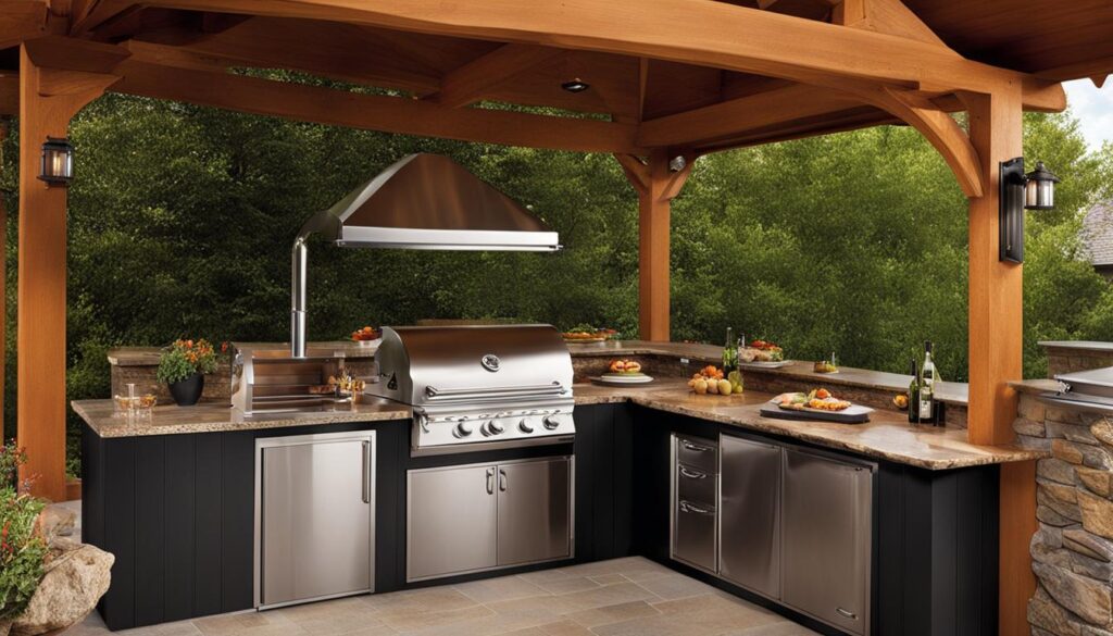 outdoor kitchen with smoker