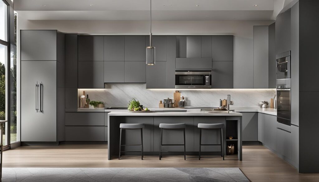 sleek gray kitchen cabinet designs