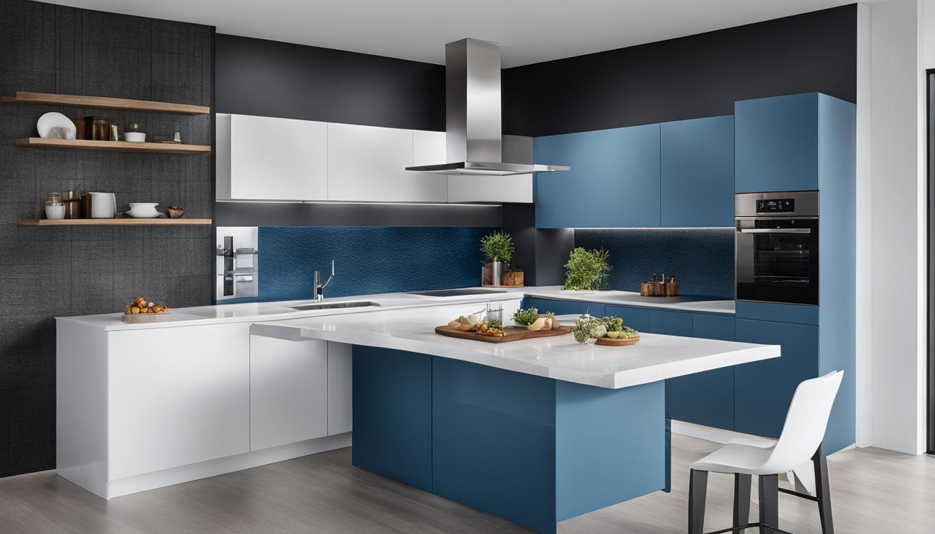 two tone blue and white kitchen cabinets