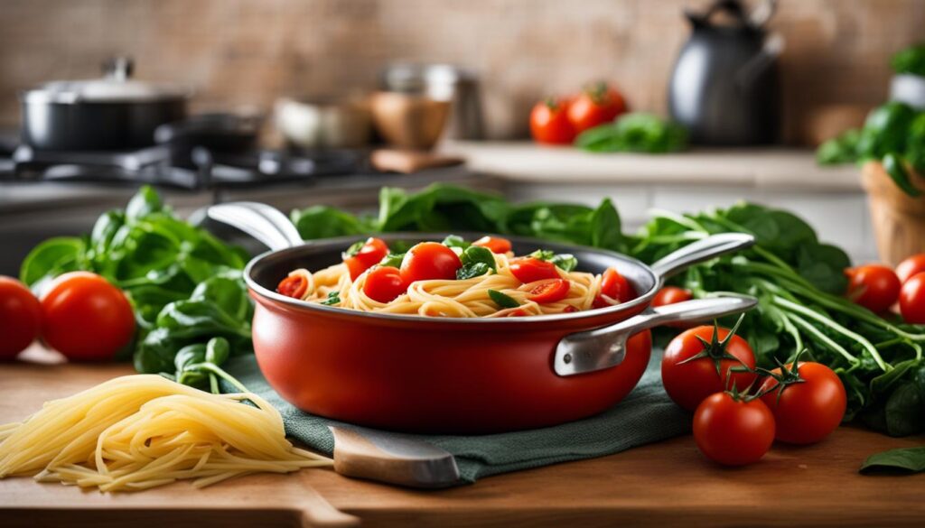 New York Times One-Pot Pasta with Spinach and Tomatoes Recipe