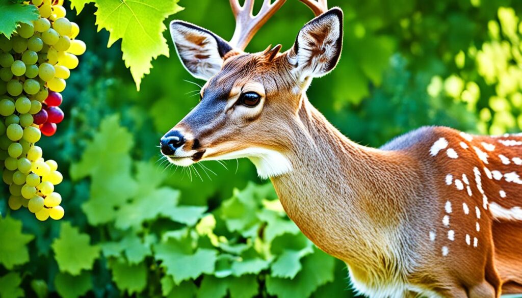 Deer eating grapes