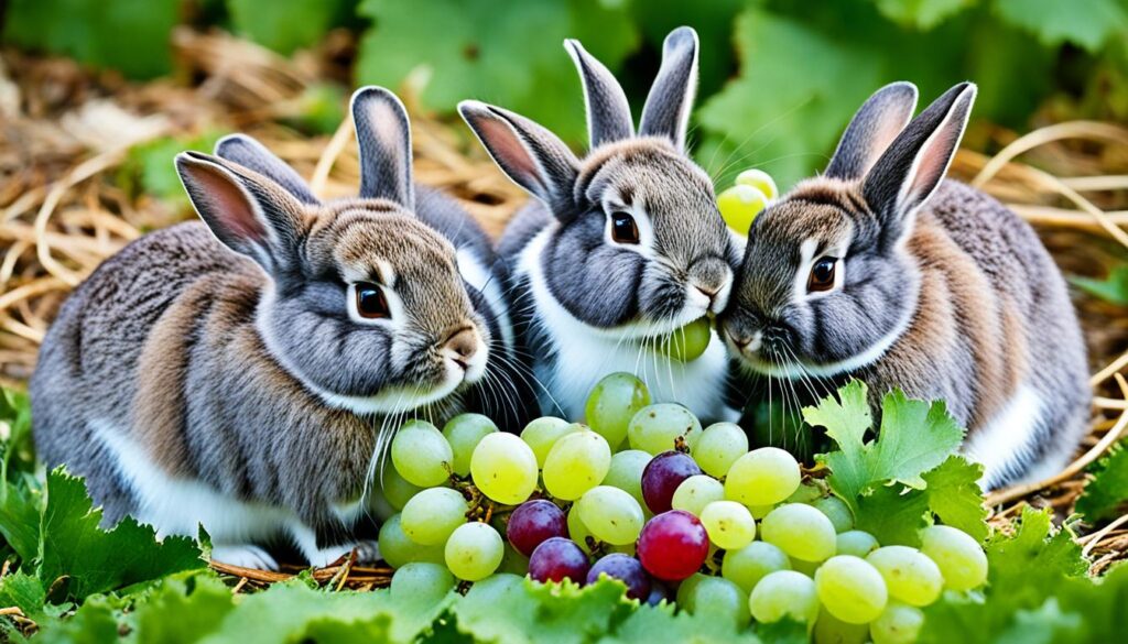 Rabbits eating grapes