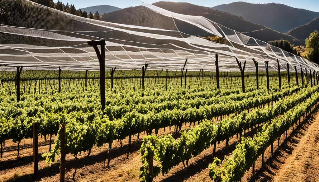 bird netting in vineyard