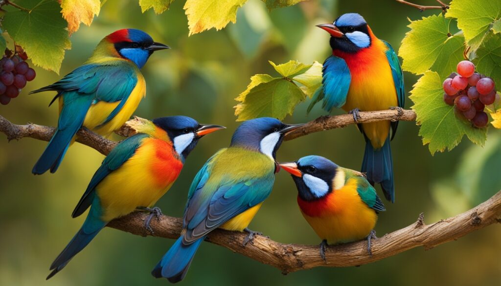 bird species enjoying grapes