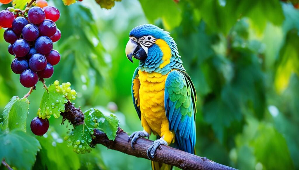 parrot eating grape