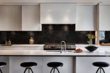 Chic White Kitchen with Black Backsplash Ideas